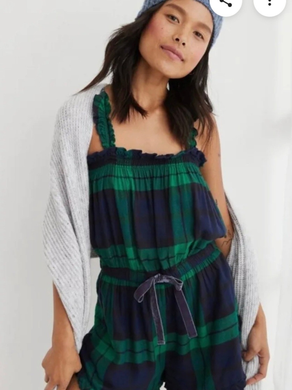 aerie Green & Navy Plaid Sleepwear Romper